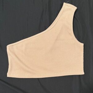 One-Shoulder Tan Ribbed Top